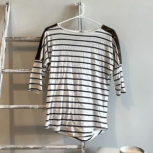 Short sleeve stripped tee with gold sequin epaulet shoulder details for women